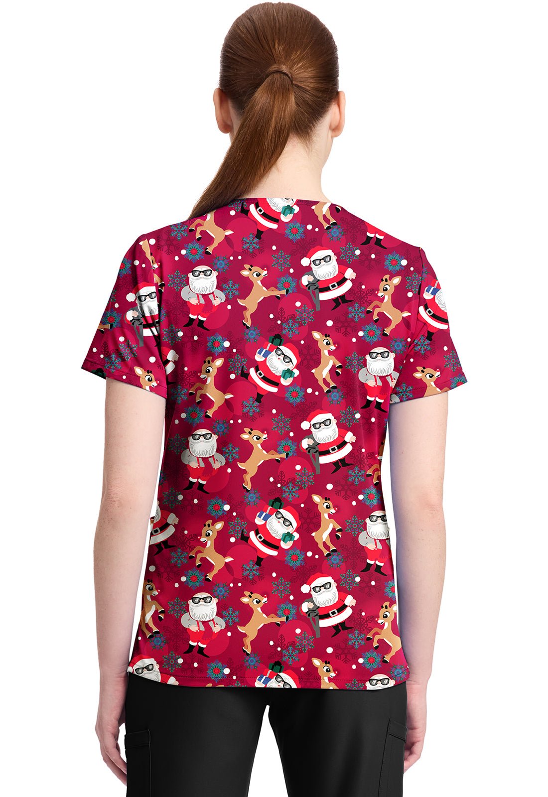 Rudolph Santa Tooniforms Licensed Christmas V Neck Scrub Top TF796 RUFB - Scrubs Select