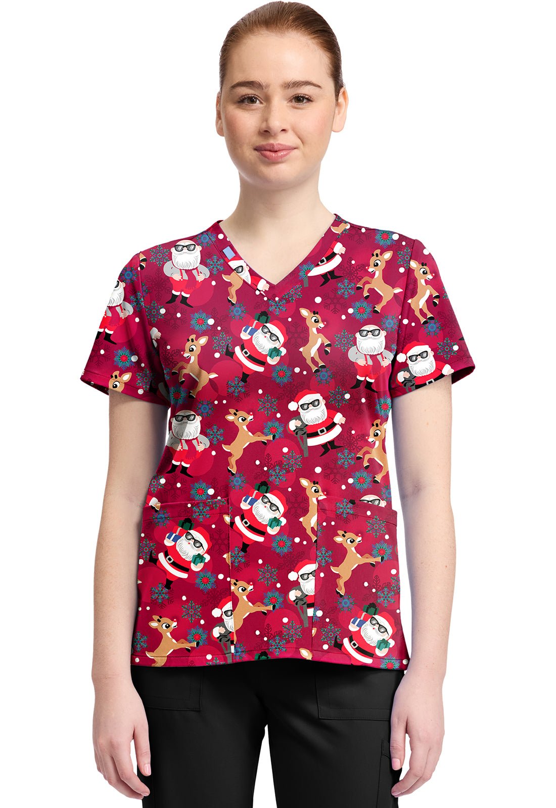 Rudolph Santa Tooniforms Licensed Christmas V Neck Scrub Top TF796 RUFB - Scrubs Select