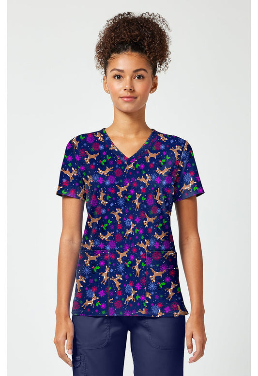 Rudolph Santa Tooniforms Licensed Christmas V Neck Scrub Top TF796 RUSO - Scrubs Select