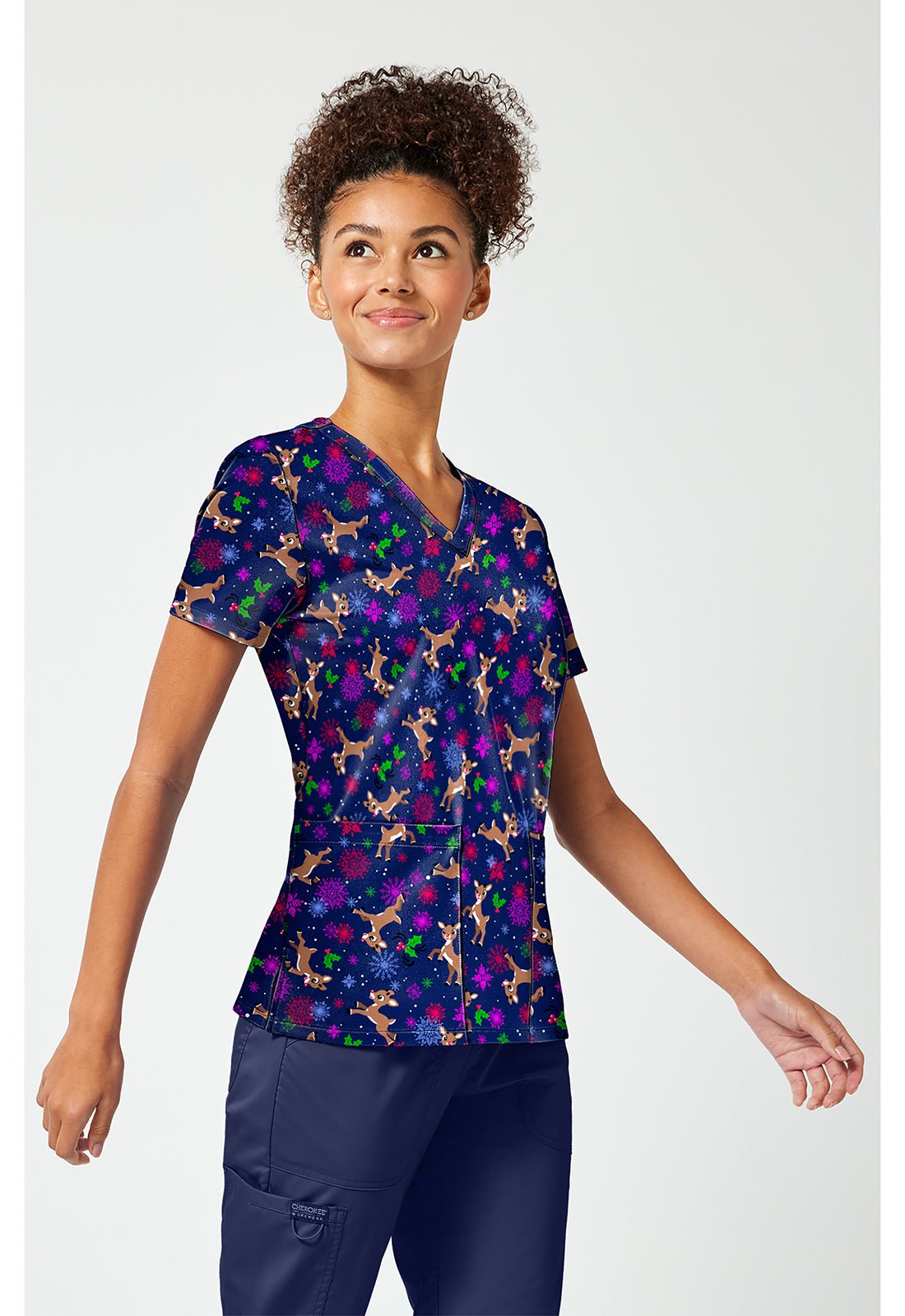 Rudolph Santa Tooniforms Licensed Christmas V Neck Scrub Top TF796 RUSO - Scrubs Select