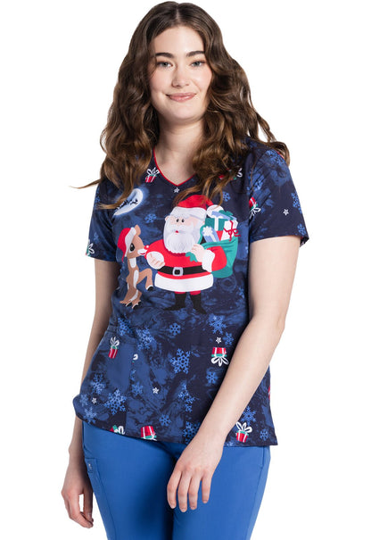 Rudolph Tooniforms Christmas V Neck Scrub Top TF614 RUFG - Scrubs Select
