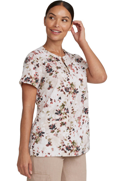 Rustic Floral Healing Hands Print Scrub Zip Front Top 2271 PYFR - Scrubs Select