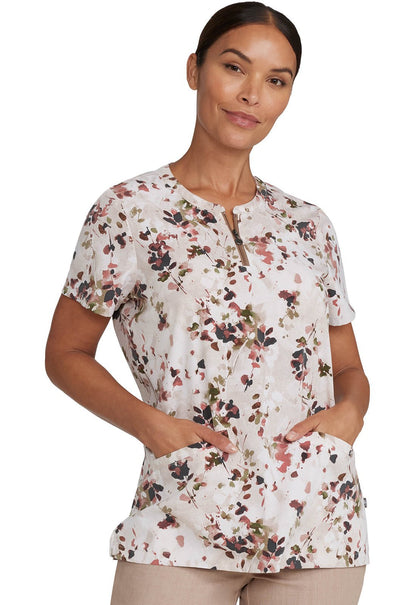 Rustic Floral Healing Hands Print Scrub Zip Front Top 2271 PYFR - Scrubs Select
