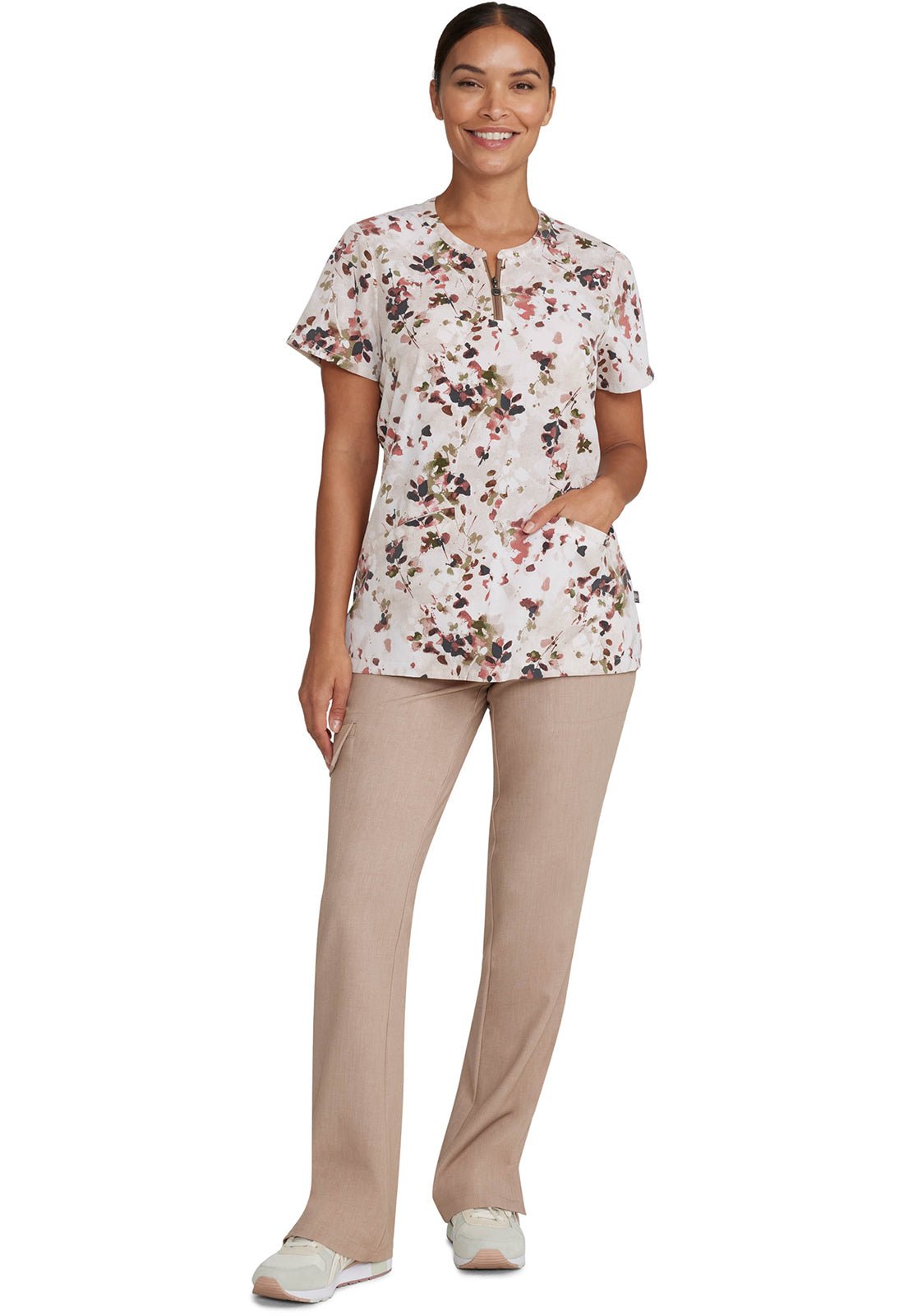Rustic Floral Healing Hands Print Scrub Zip Front Top 2271 PYFR - Scrubs Select