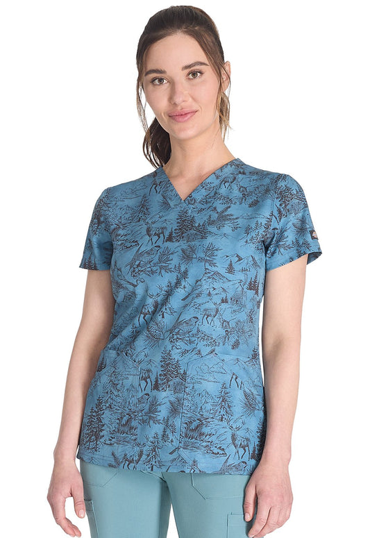 Rustic Toile Dickies Print V Neck Scrub Top DK667 RSTL - Scrubs Select