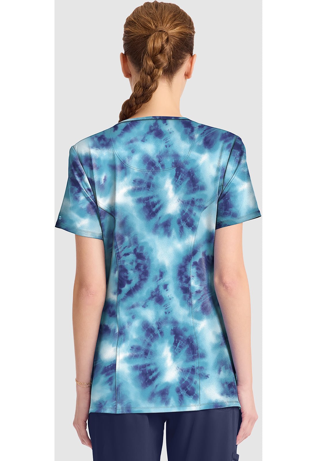 Saltwater Tie Dye Cherokee Infinity Print Round Neck Scrub Top CK609 STTD - Scrubs Select