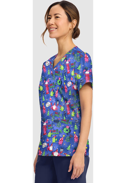Santa Claws Cherokee Print Christmas V - Neck Scrub Top CK856 STCW - Scrubs Select