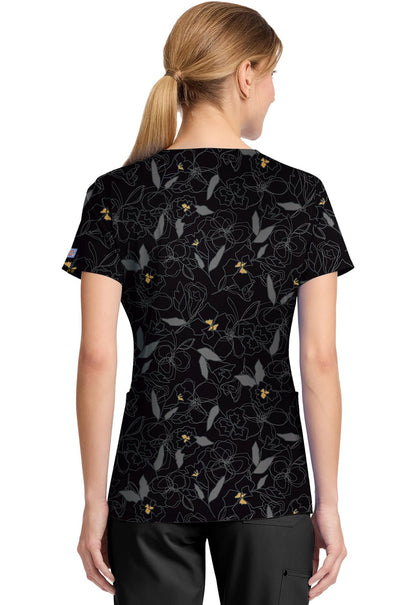Scribble Floral Dickies Print V Neck Scrub Top DK667 SRFL - Scrubs Select