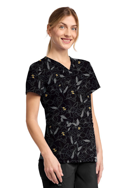 Scribble Floral Dickies Print V Neck Scrub Top DK667 SRFL - Scrubs Select