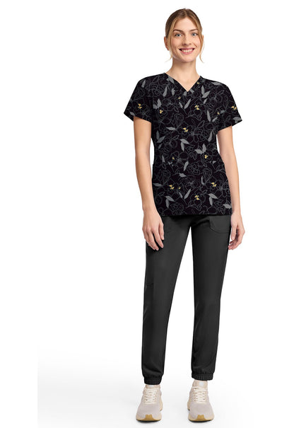 Scribble Floral Dickies Print V Neck Scrub Top DK667 SRFL - Scrubs Select