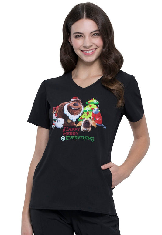 Secret Life Of Pets Tooniforms Licensed Christmas V Neck Scrub Top TF627 PTOO - Scrubs Select