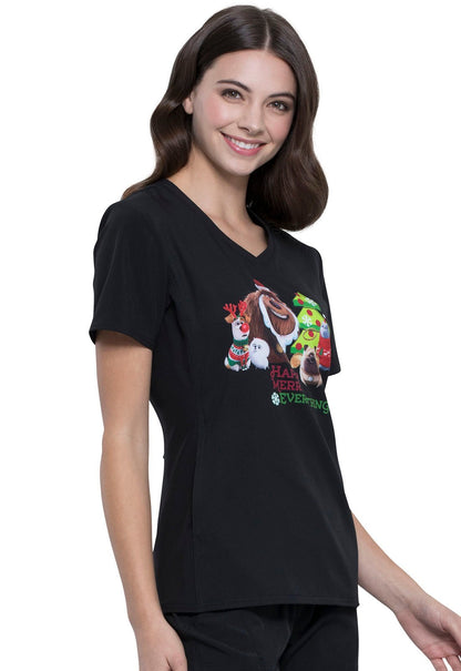 Secret Life Of Pets Tooniforms Licensed Christmas V Neck Scrub Top TF627 PTOO - Scrubs Select