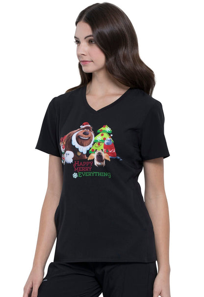 Secret Life Of Pets Tooniforms Licensed Christmas V Neck Scrub Top TF627 PTOO - Scrubs Select