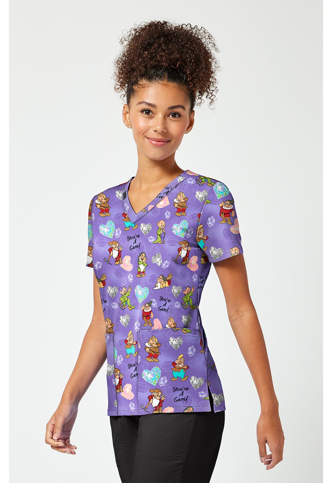 Seven Dwarves Tooniforms Licensed Disney Snow White V Neck Scrub Top TF796 GUYG - Scrubs Select