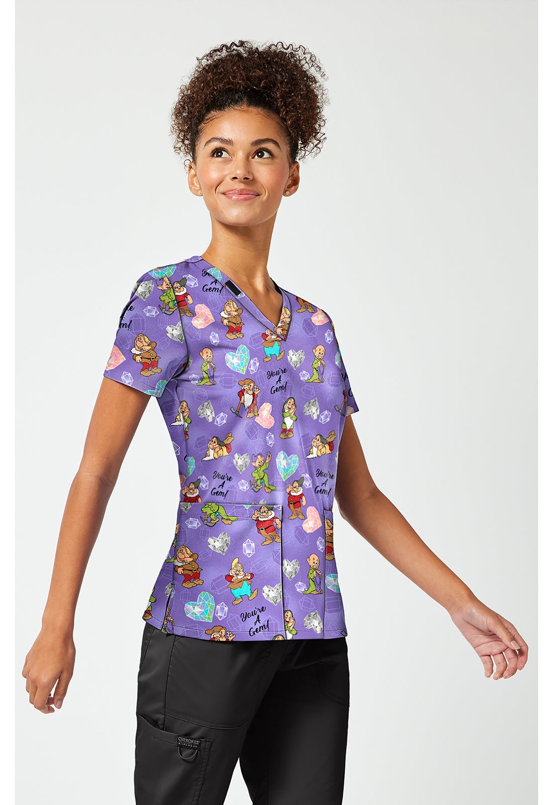 Seven Dwarves Tooniforms Licensed Disney Snow White V Neck Scrub Top TF796 GUYG - Scrubs Select