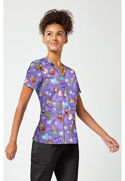 Seven Dwarves Tooniforms Licensed Disney Snow White V Neck Scrub Top TF796 GUYG - Scrubs Select