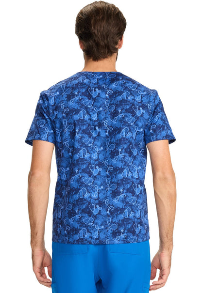 Shibori Stethoscopes Cherokee Print Unisex V Neck Scrub Top CK858 SBSH - Scrubs Select