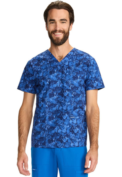 Shibori Stethoscopes Cherokee Print Unisex V Neck Scrub Top CK858 SBSH - Scrubs Select