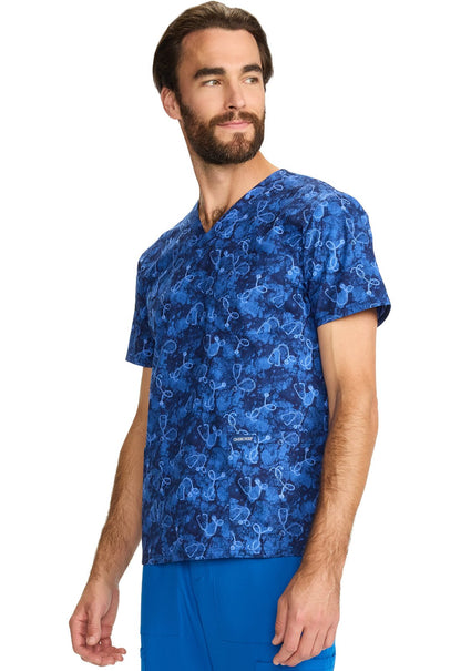Shibori Stethoscopes Cherokee Print Unisex V Neck Scrub Top CK858 SBSH - Scrubs Select
