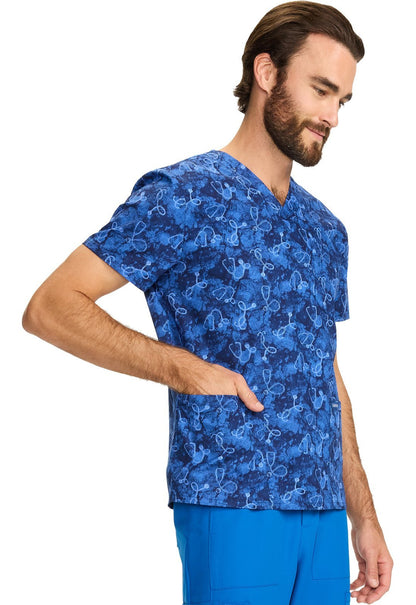 Shibori Stethoscopes Cherokee Print Unisex V Neck Scrub Top CK858 SBSH - Scrubs Select