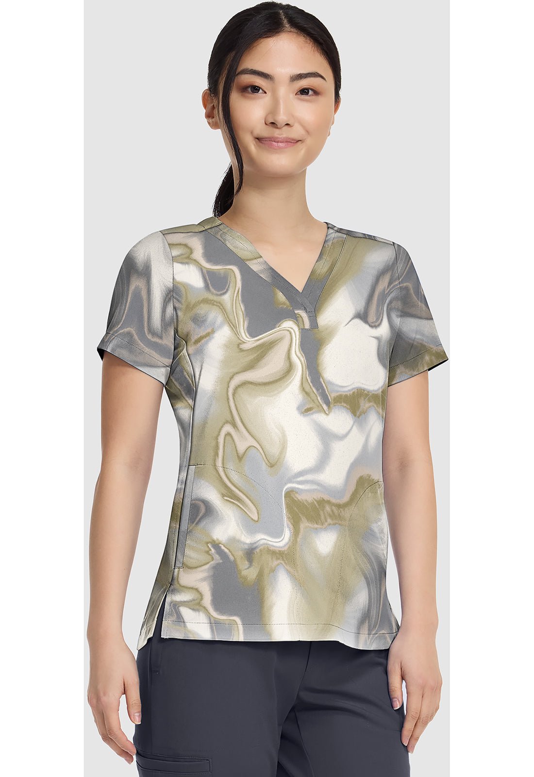 Silk Waves Healing Hands Scrubs Briana Print V Neck Top HH906 SKWV - Scrubs Select