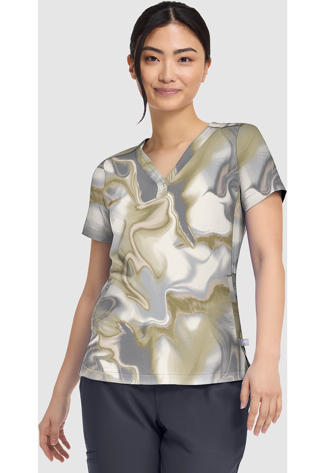 Silk Waves Healing Hands Scrubs Briana Print V Neck Top HH906 SKWV - Scrubs Select