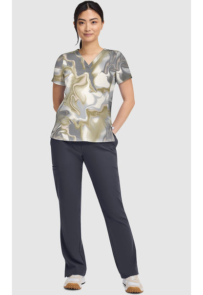Silk Waves Healing Hands Scrubs Briana Print V Neck Top HH906 SKWV - Scrubs Select