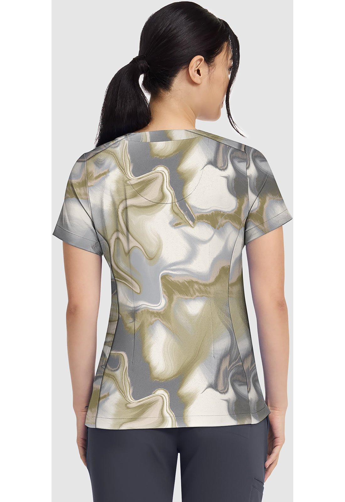 Silk Waves Healing Hands Scrubs Briana Print V Neck Top HH906 SKWV - Scrubs Select
