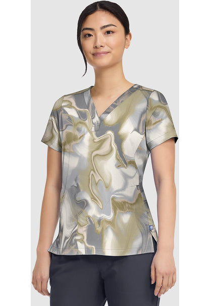 Silk Waves Healing Hands Scrubs Briana Print V Neck Top HH906 SKWV - Scrubs Select