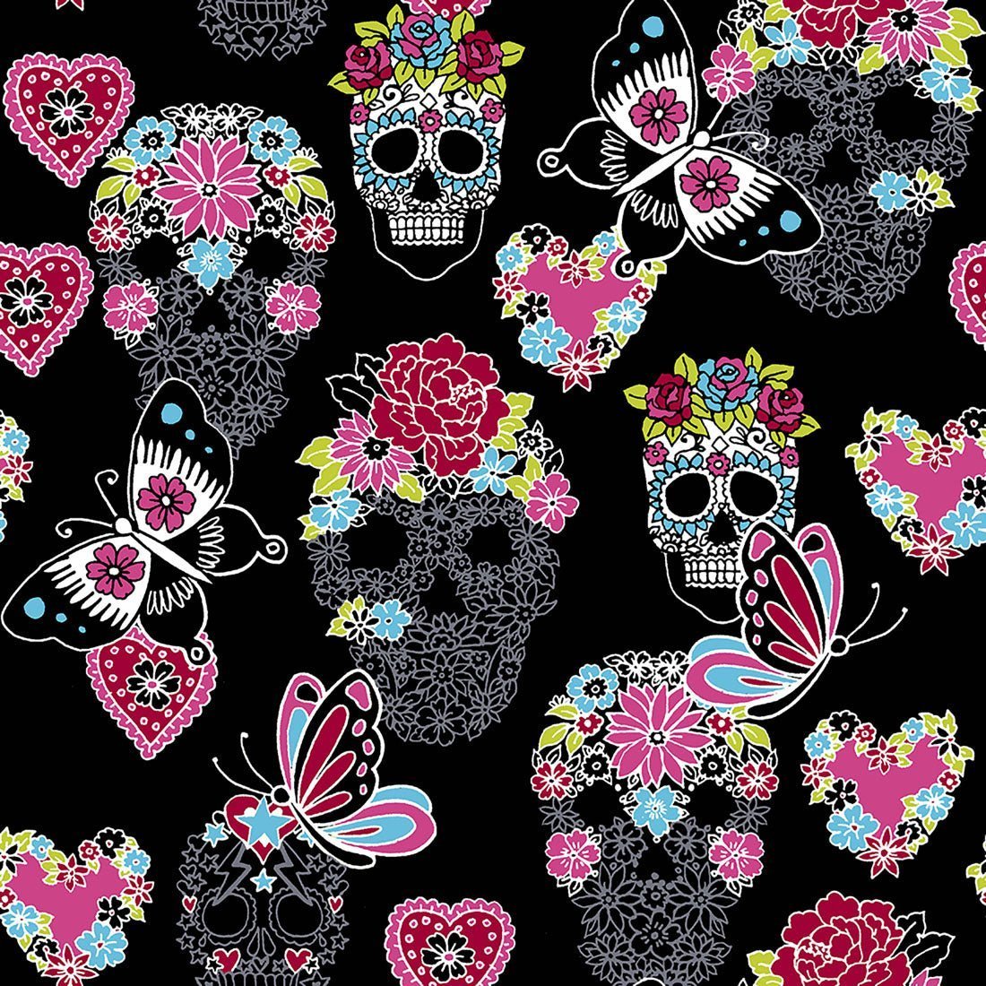 Skull Butterfly Cherokee iFlex Print V Neck Knit Panel Scrub Top CK732 SGSF - Scrubs Select