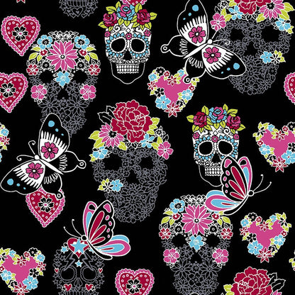 Skull Butterfly Cherokee iFlex Print V Neck Knit Panel Scrub Top CK732 SGSF - Scrubs Select