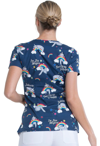 Sloth Dickies EDS Print V Neck Scrub Top DK700 SOML - Scrubs Select