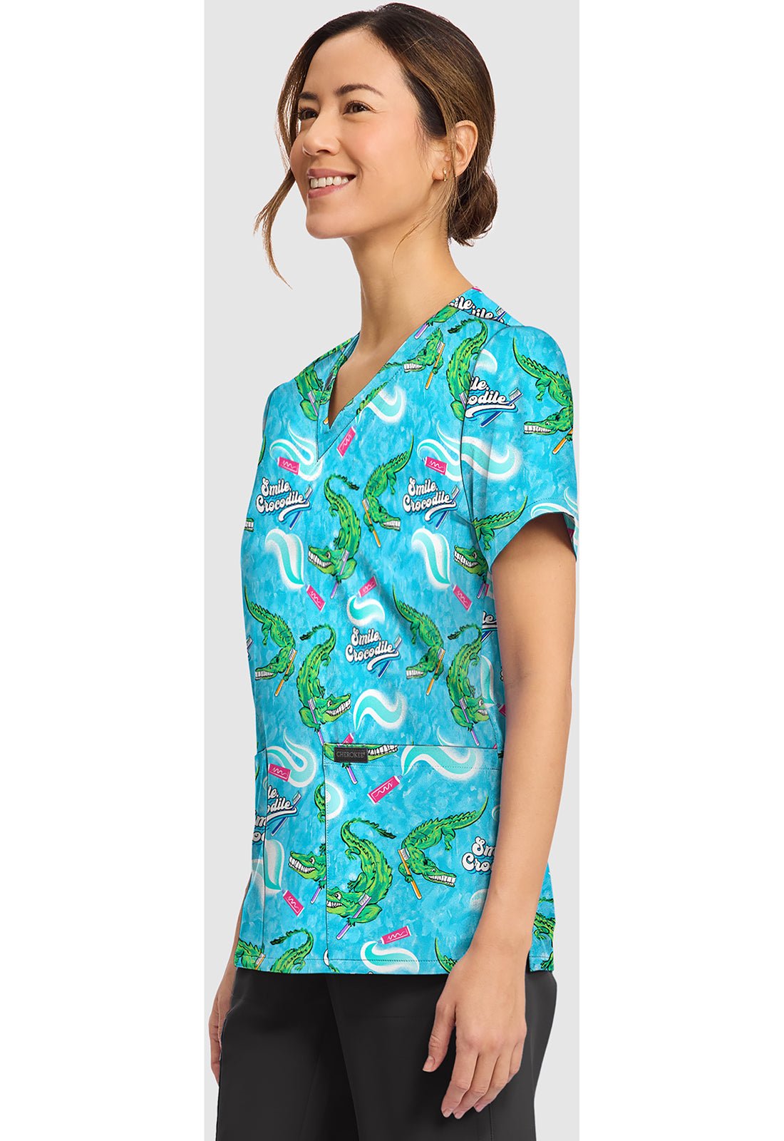 Smile Crocodile Cherokee Print Dental V - Neck Scrub Top CK856 SLCI - Scrubs Select