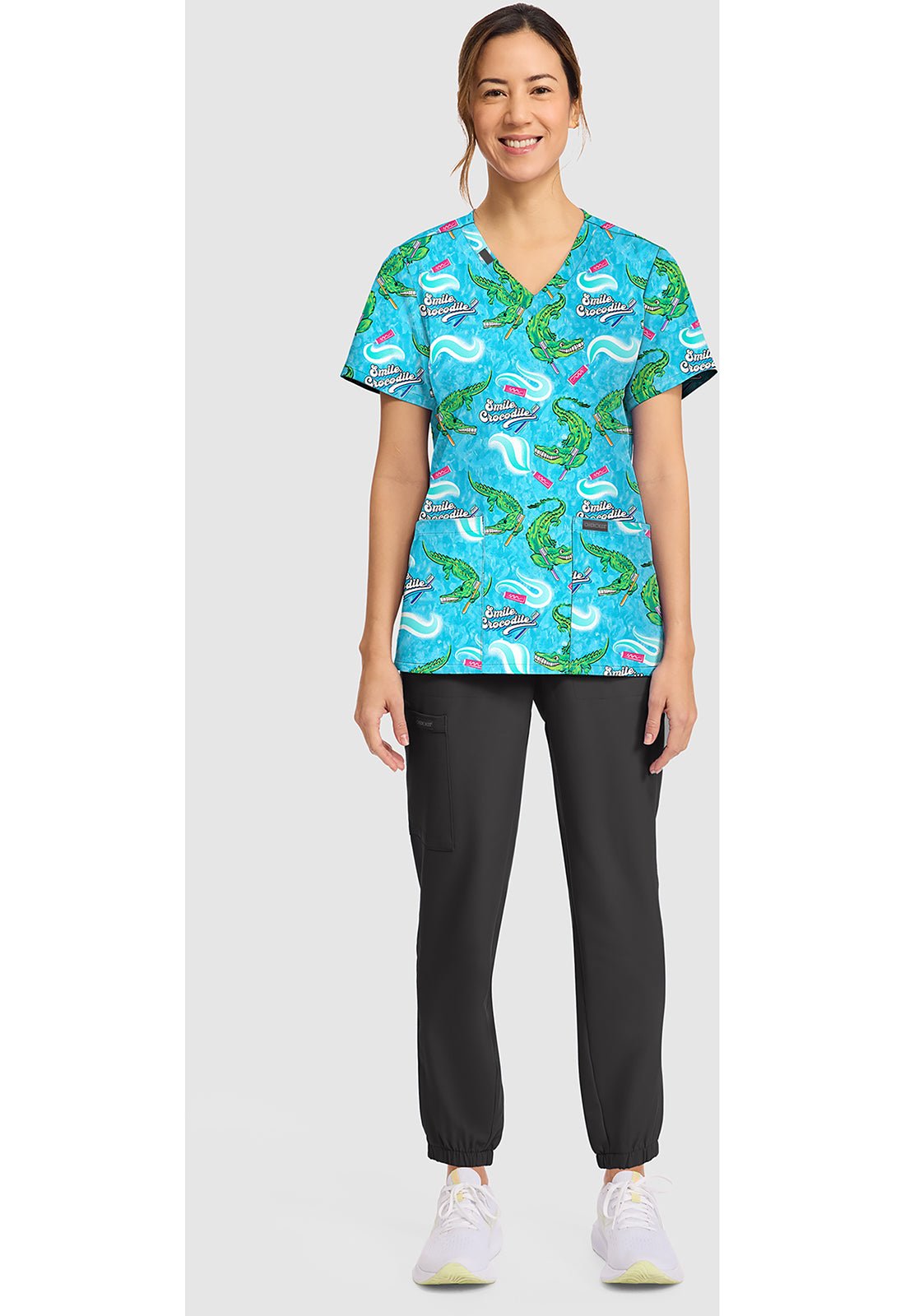 Smile Crocodile Cherokee Print Dental V - Neck Scrub Top CK856 SLCI - Scrubs Select