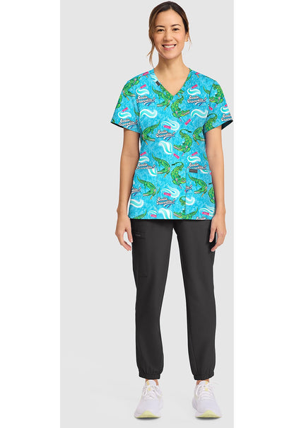 Smile Crocodile Cherokee Print Dental V - Neck Scrub Top CK856 SLCI - Scrubs Select