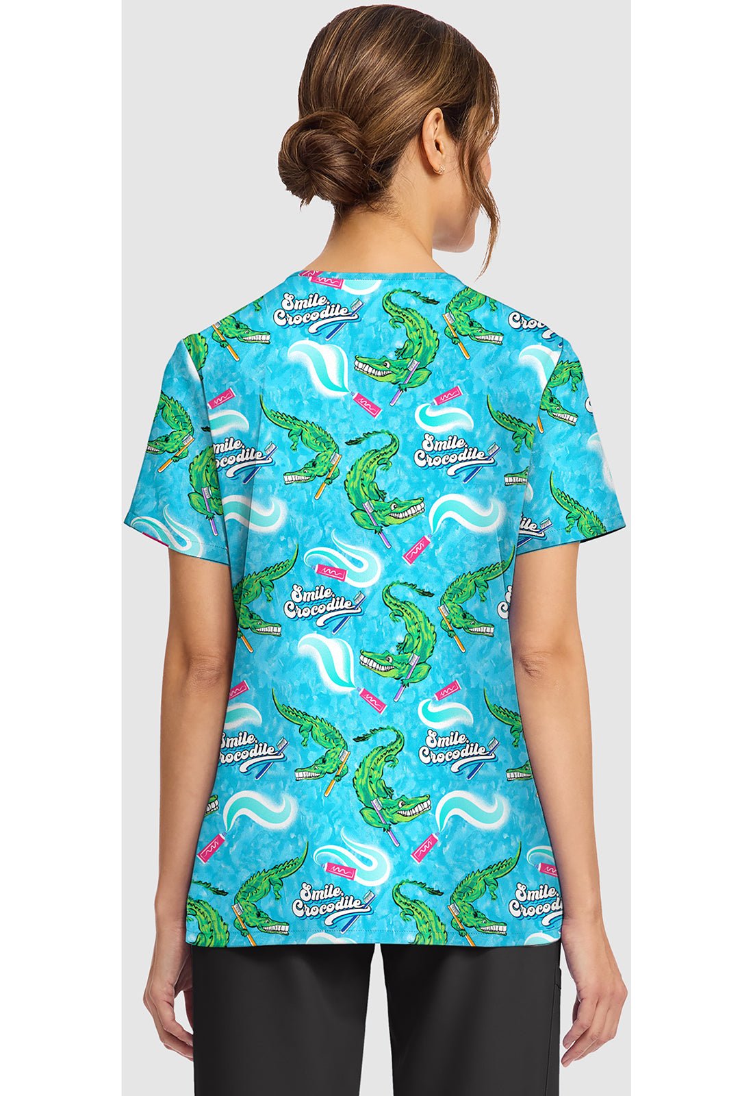 Smile Crocodile Cherokee Print Dental V - Neck Scrub Top CK856 SLCI - Scrubs Select