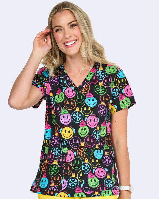 Smile Season Zavate Christmas Print Scrubs V Neck Top 1054 SMSN - Scrubs Select