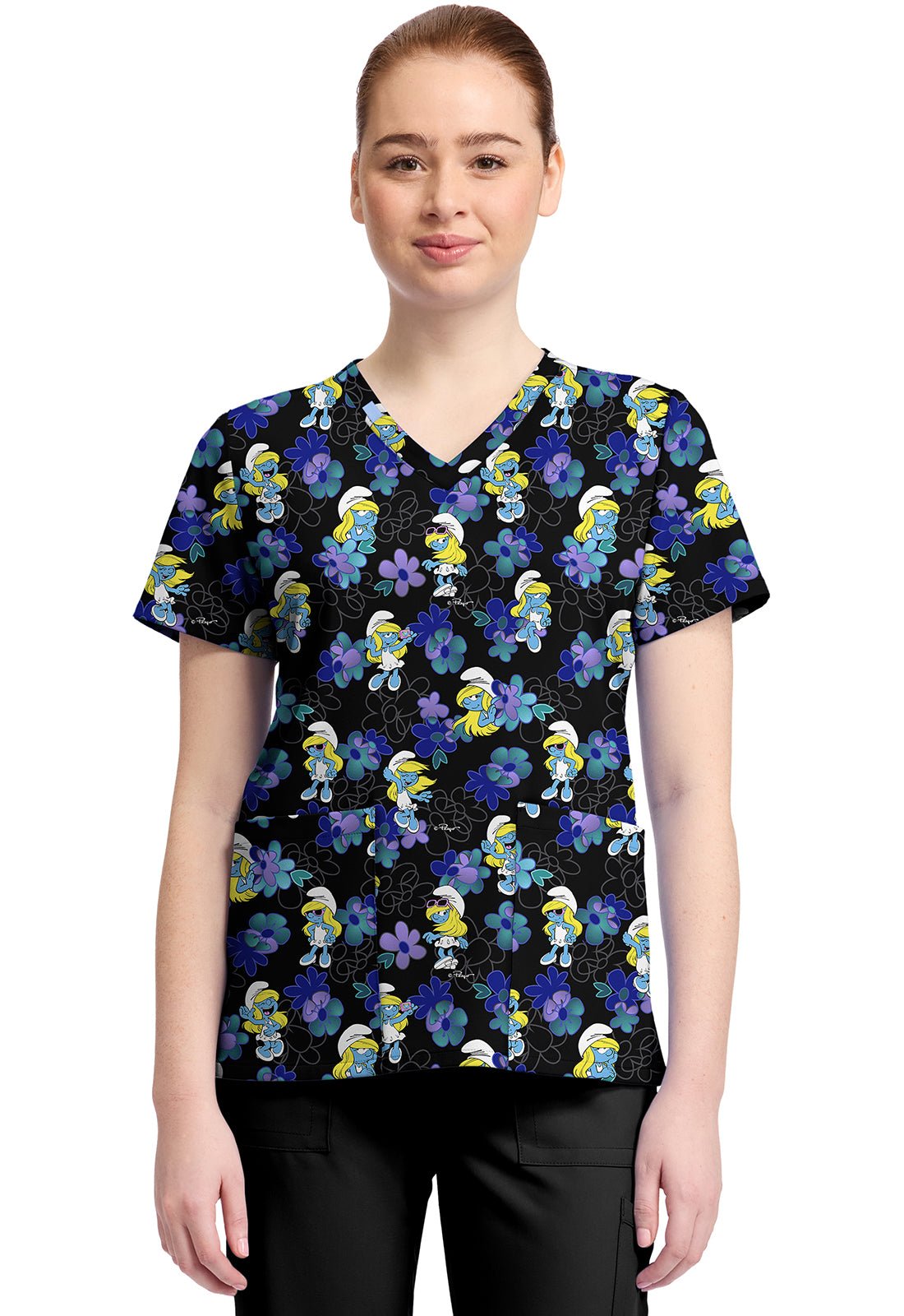Smurfs Cherokee Licensed IMPS V Neck Scrub Top TF796 SMBS - Scrubs Select