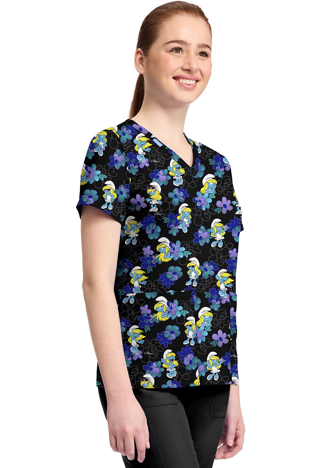 Smurfs Cherokee Licensed IMPS V Neck Scrub Top TF796 SMBS - Scrubs Select