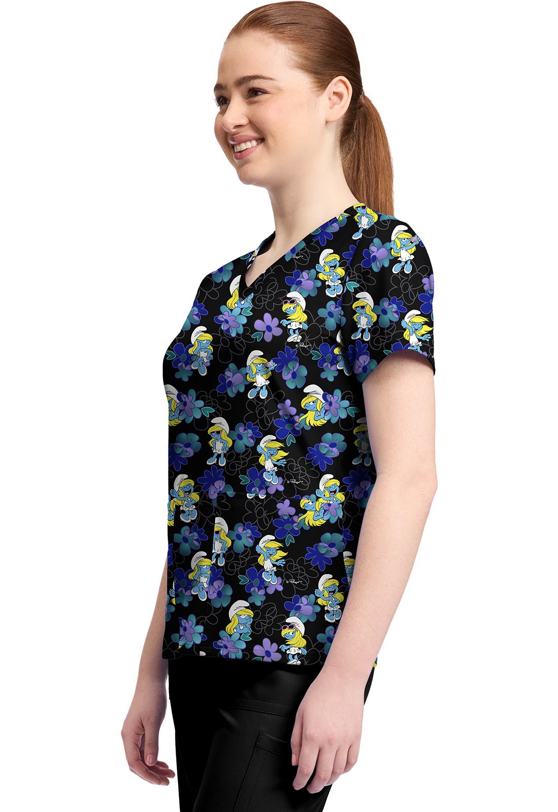 Smurfs Cherokee Licensed IMPS V Neck Scrub Top TF796 SMBS - Scrubs Select