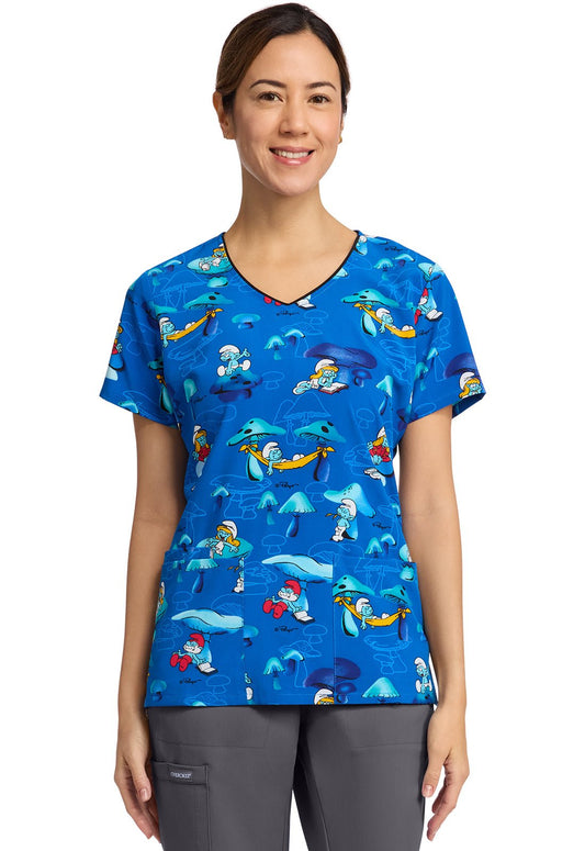 Smurfs Cherokee Tooniforms V Neck Scrub Top TF614 SMSM - Scrubs Select