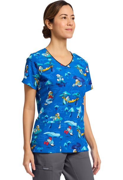 Smurfs Cherokee Tooniforms V Neck Scrub Top TF614 SMSM - Scrubs Select