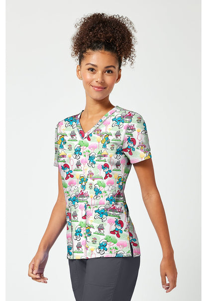 Smurfs Tooniforms Licensed V Neck Scrub Top TF796 SMWL - Scrubs Select