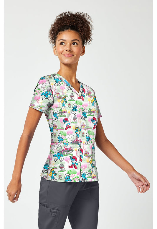 Smurfs Tooniforms Licensed V Neck Scrub Top TF796 SMWL - Scrubs Select