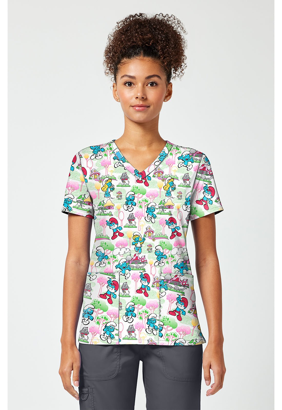Smurfs Tooniforms Licensed V Neck Scrub Top TF796 SMWL - Scrubs Select