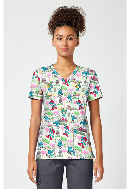 Smurfs Tooniforms Licensed V Neck Scrub Top TF796 SMWL - Scrubs Select