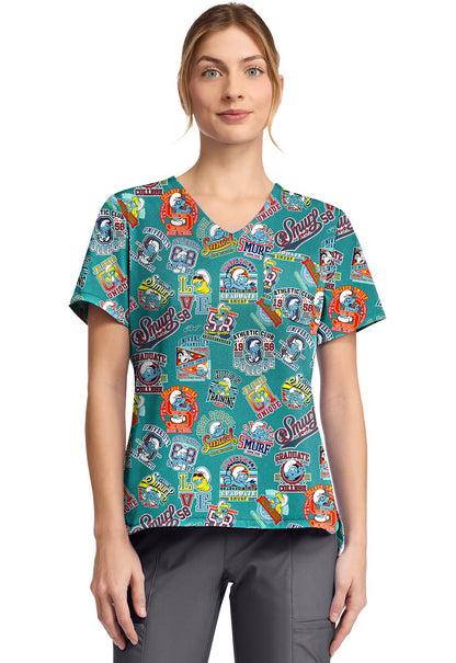 Smurfs Tooniforms Licensed V Neck Scrub Top TF797 SMCS - Scrubs Select