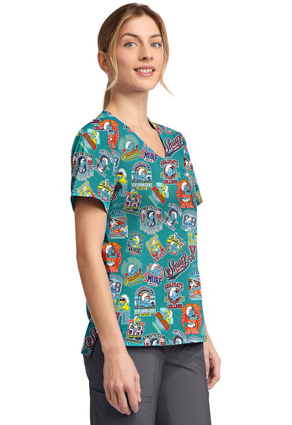 Smurfs Tooniforms Licensed V Neck Scrub Top TF797 SMCS - Scrubs Select