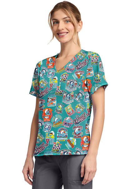 Smurfs Tooniforms Licensed V Neck Scrub Top TF797 SMCS - Scrubs Select