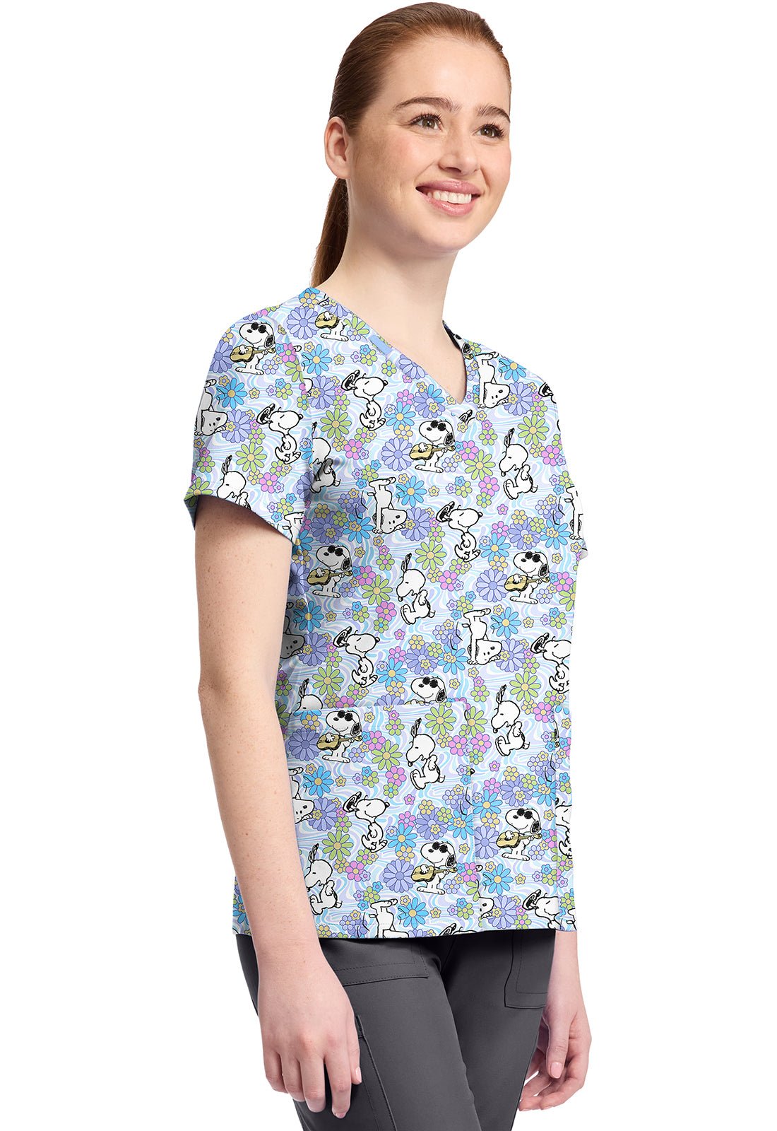 Snoopy Cherokee Licensed Peanuts V Neck Scrub Top TF796 PNYY - Scrubs Select